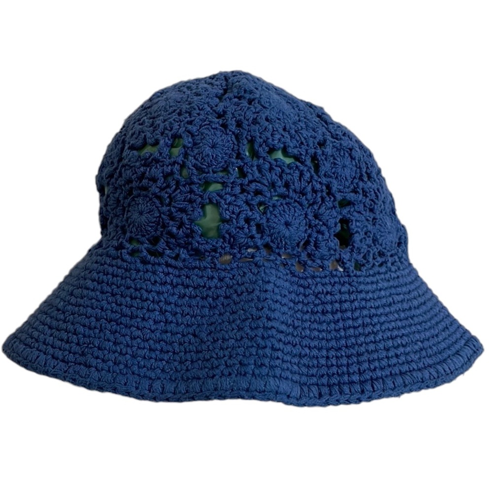 VERSONA Blue Crochet Boho Bucket Hat